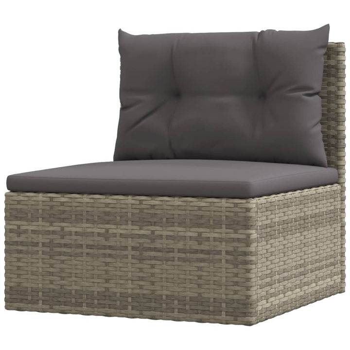 Garten-Mittelsofa mit Kissen Grau Poly Rattan