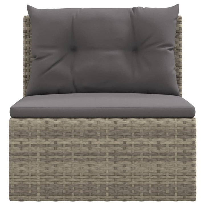 Garten-Mittelsofa mit Kissen Grau Poly Rattan