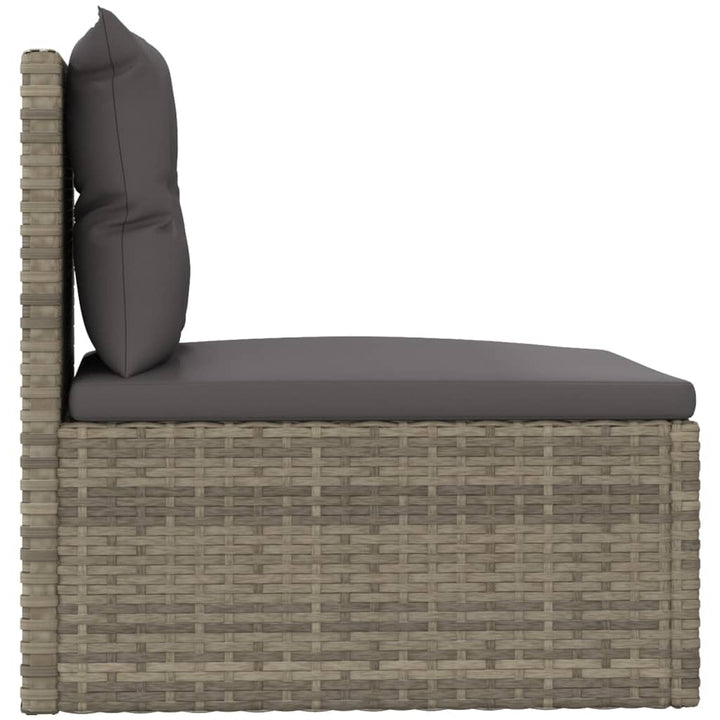 Garten-Mittelsofa mit Kissen Grau Poly Rattan