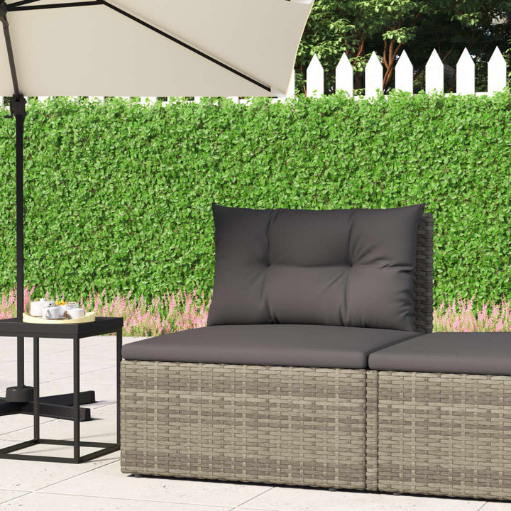 Garten-Mittelsofa mit Kissen Grau Poly Rattan