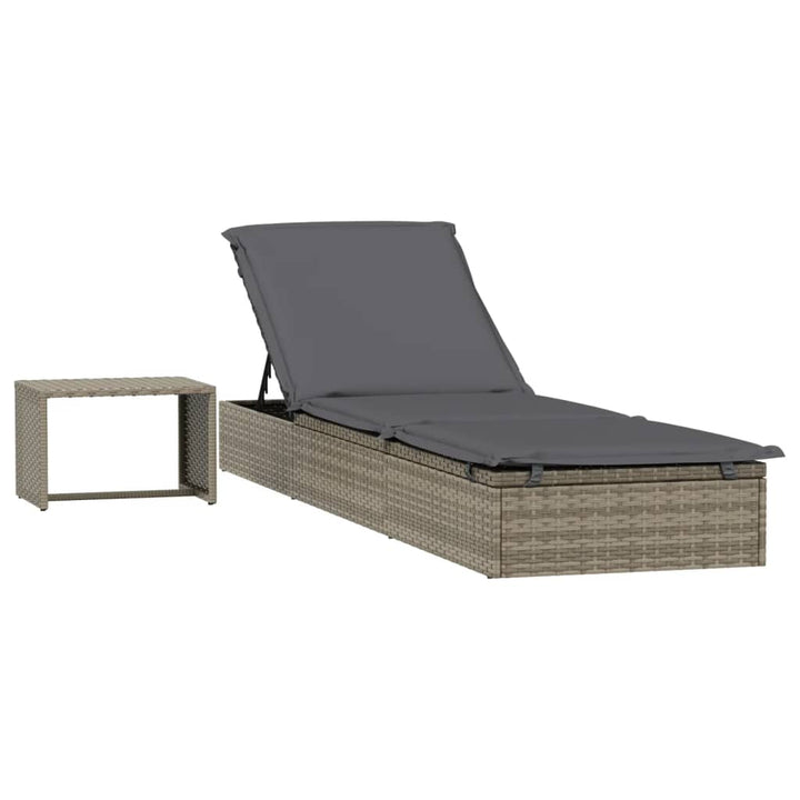 Sonnenliege mit Tisch Grau Poly Rattan