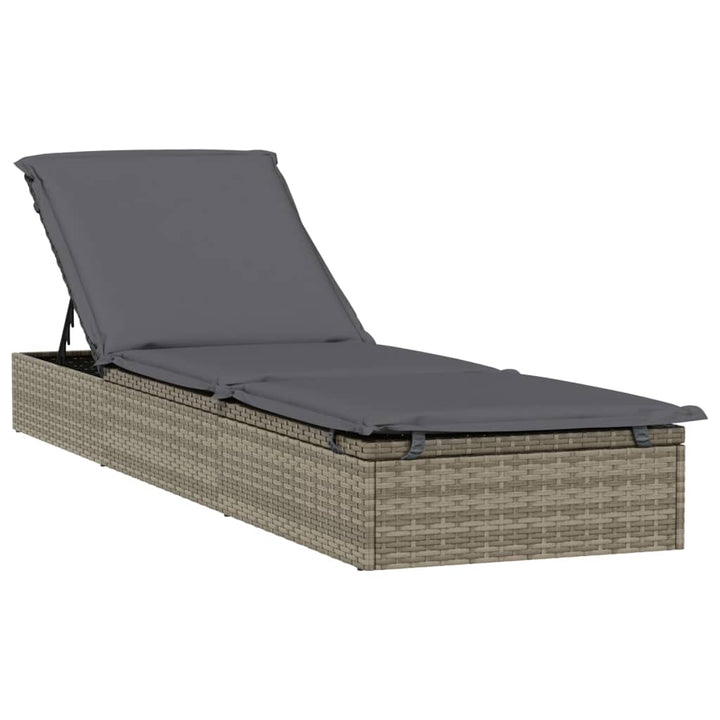 Sonnenliege mit Tisch Grau Poly Rattan