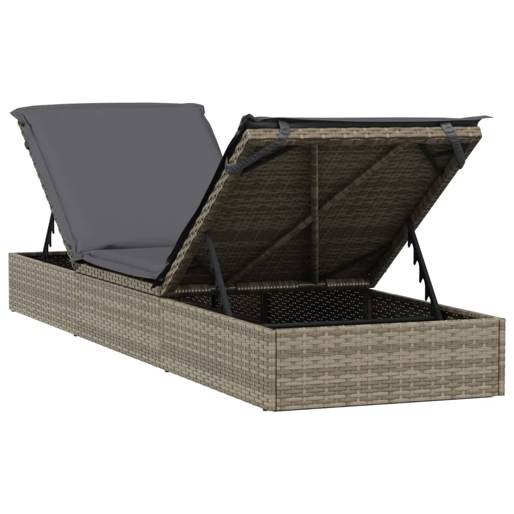 Sonnenliege mit Tisch Grau Poly Rattan