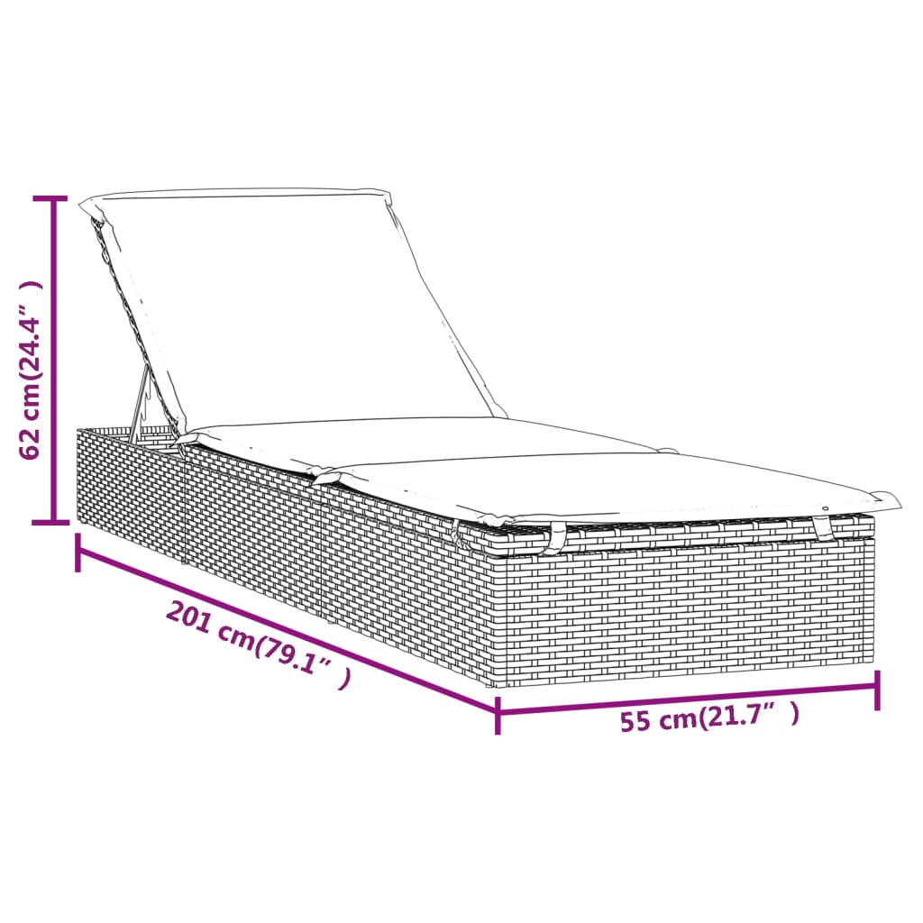 Sonnenliege mit Tisch Grau Poly Rattan