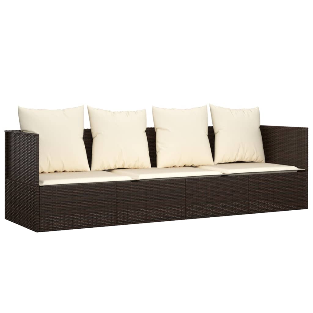 Outdoor-Loungebett mit Kissen Braun Poly Rattan