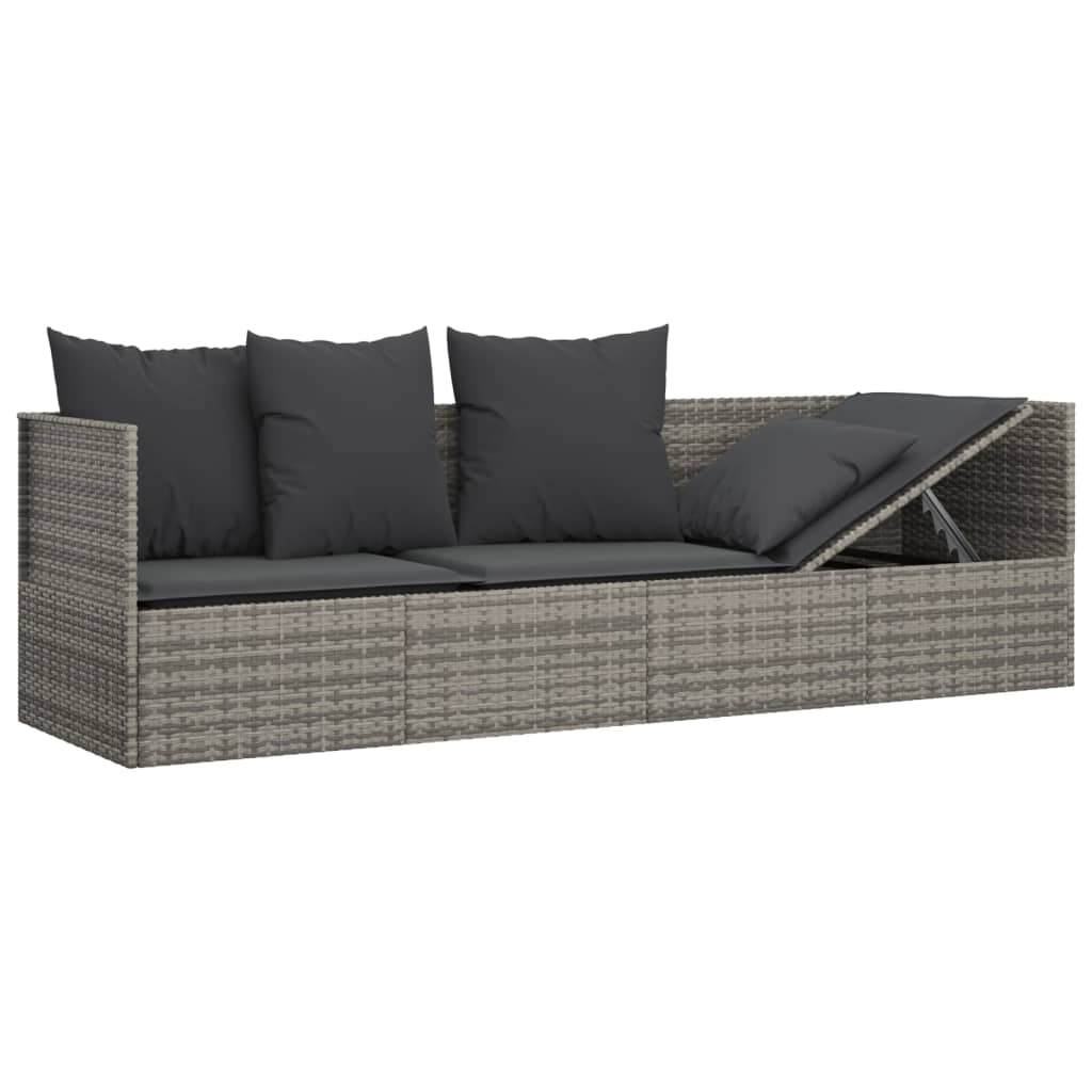 Outdoor-Loungebett mit Kissen Grau Poly Rattan