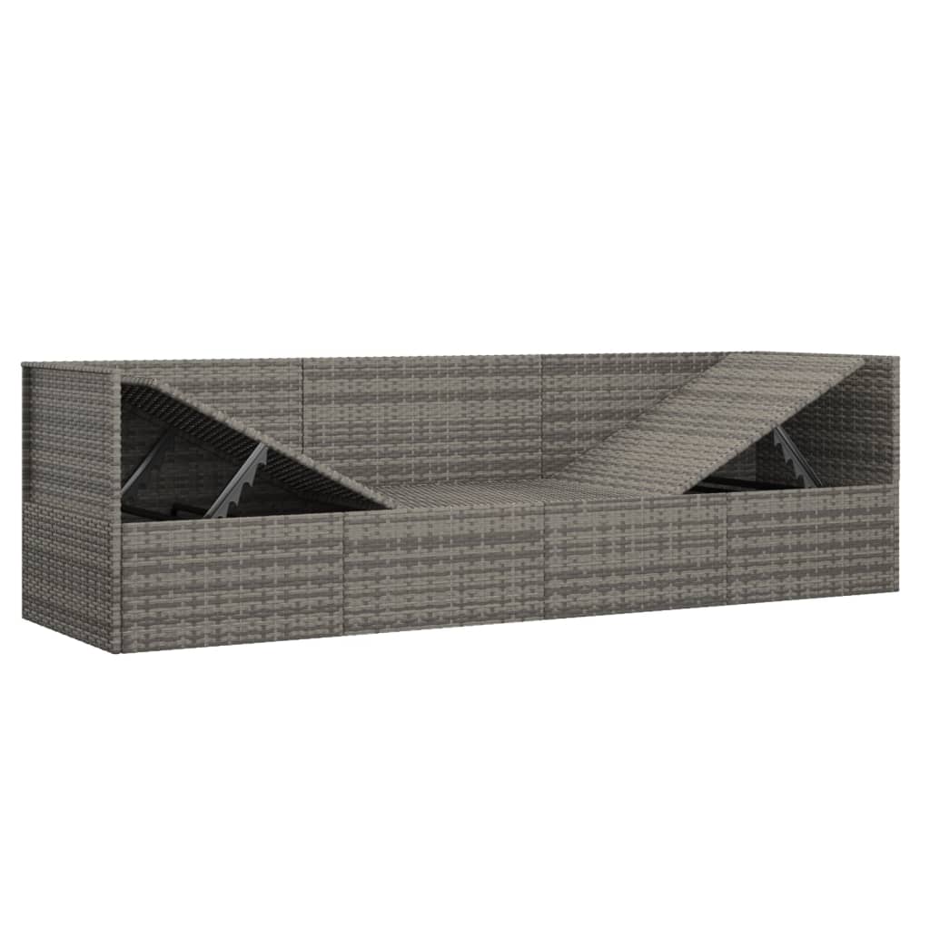 Outdoor-Loungebett mit Kissen Grau Poly Rattan