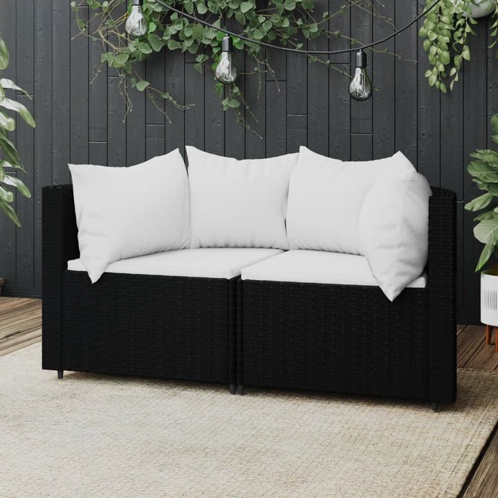 Garten-Ecksofas mit Kissen 2 Stk. Schwarz Poly Rattan