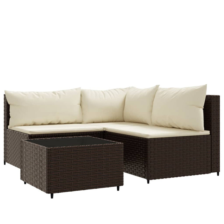 4-tlg. Garten-Lounge-Set mit Kissen Braun Poly Rattan