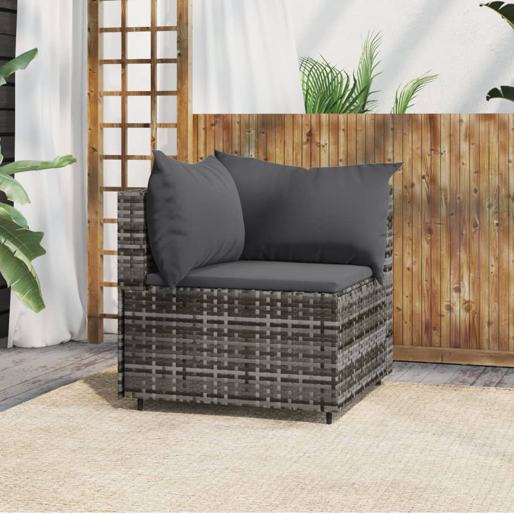 Garten-Ecksofa mit Kissen Grau Poly Rattan