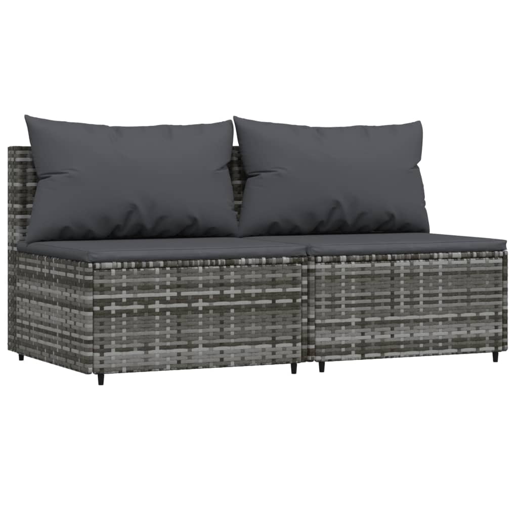 Garten-Mittelsofas mit Kissen 2 Stk. Grau Poly Rattan