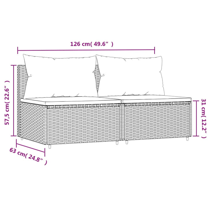 Garten-Mittelsofas mit Kissen 2 Stk. Grau Poly Rattan