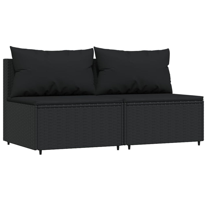 Garten-Mittelsofas mit Kissen 2 Stk. Schwarz Poly Rattan