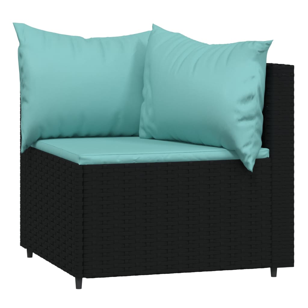 3-tlg. Garten-Lounge-Set mit Kissen Schwarz Poly Rattan