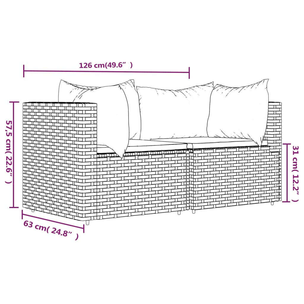 Garten-Ecksofas mit Kissen 2 Stk. Braun Poly Rattan