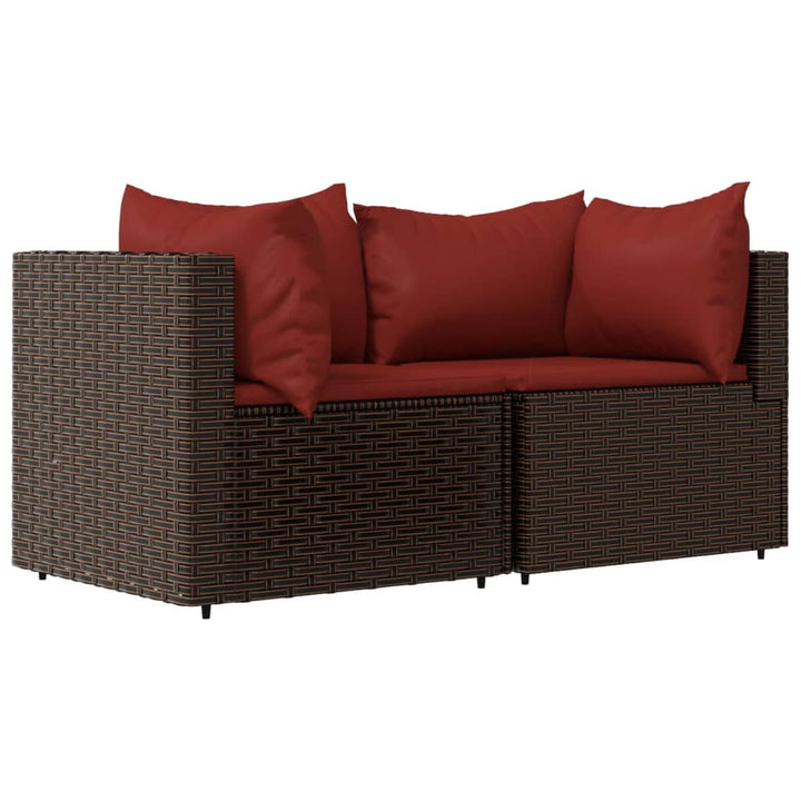 3-tlg. Garten-Lounge-Set mit Kissen Braun Poly Rattan