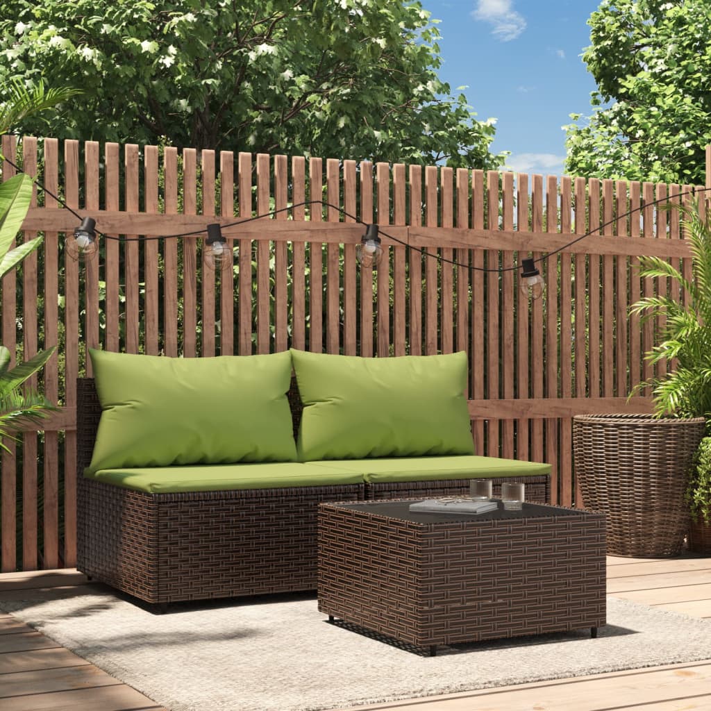 3-tlg. Garten-Lounge-Set mit Kissen Braun Poly Rattan