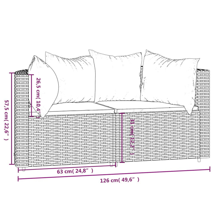 Garten-Ecksofas mit Kissen 2 Stk. Braun Poly Rattan