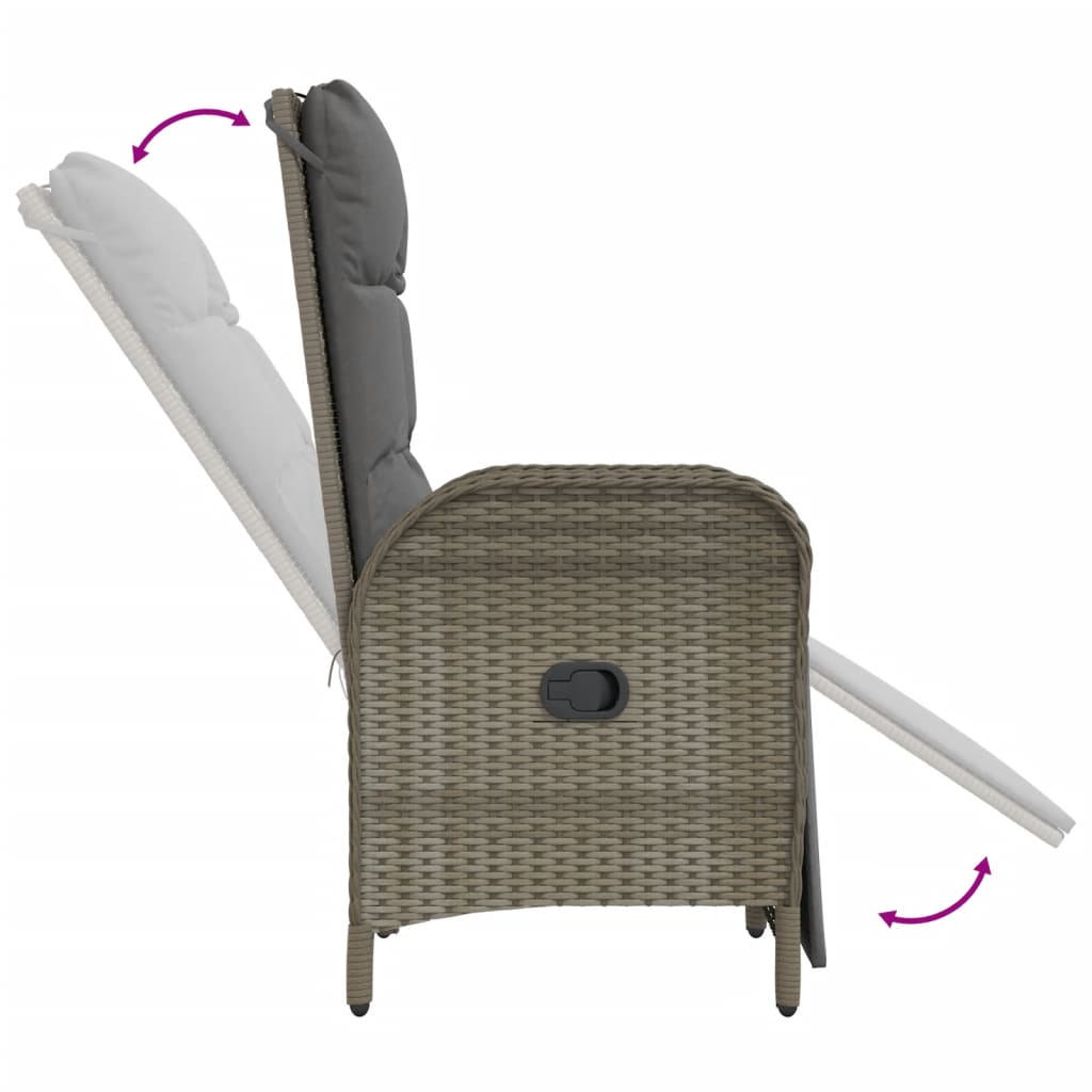 Garten-Relaxstühle 2 Stk. mit Tisch Grau Poly Rattan