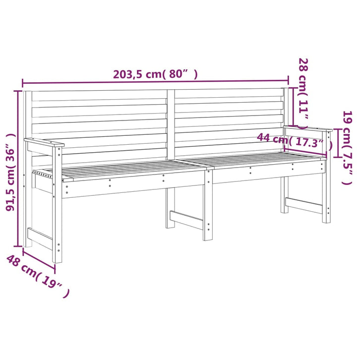 Gartenbank Schwarz 203,5x48x91,5 cm Massivholz Kiefer