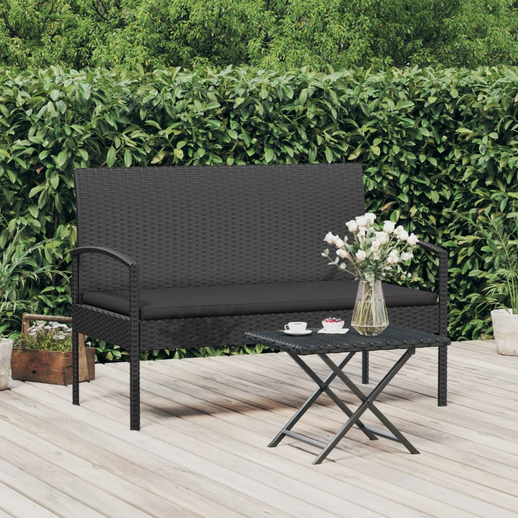 Gartenbank mit Kissen Schwarz 105 cm Poly Rattan