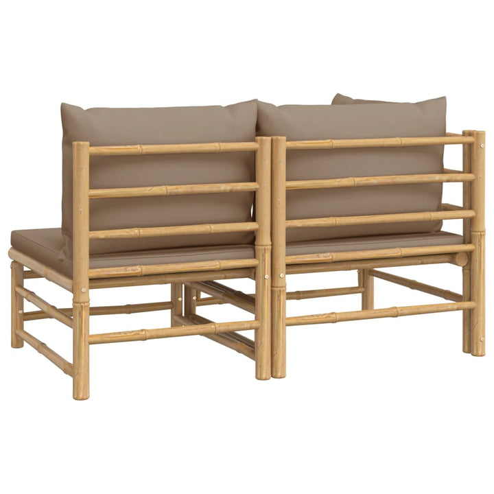 2-tlg. Garten-Lounge-Set mit Taupe Kissen Bambus