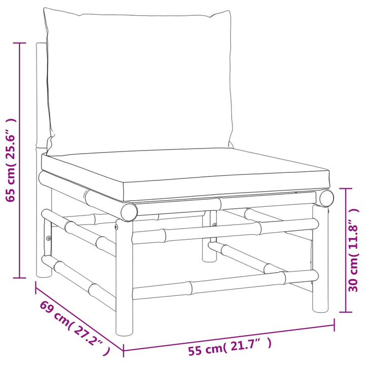 Garten-Mittelsofa mit Grünen Kissen Bambus