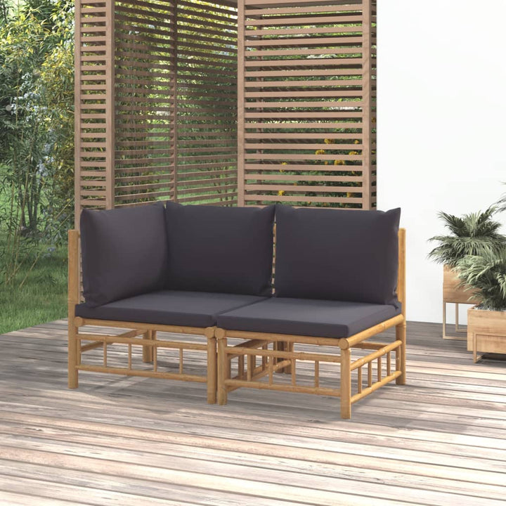 2-tlg. Garten-Lounge-Set mit Dunkelgrauen Kissen Bambus