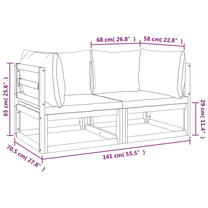 Modular-Ecksofas 2 Stk. mit Hellgrauen Kissen Massivholz Akazie