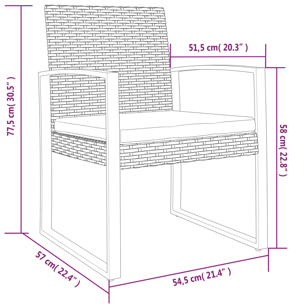 Garten-Esszimmerstühle 2 Stk. Schwarz PP-Rattan