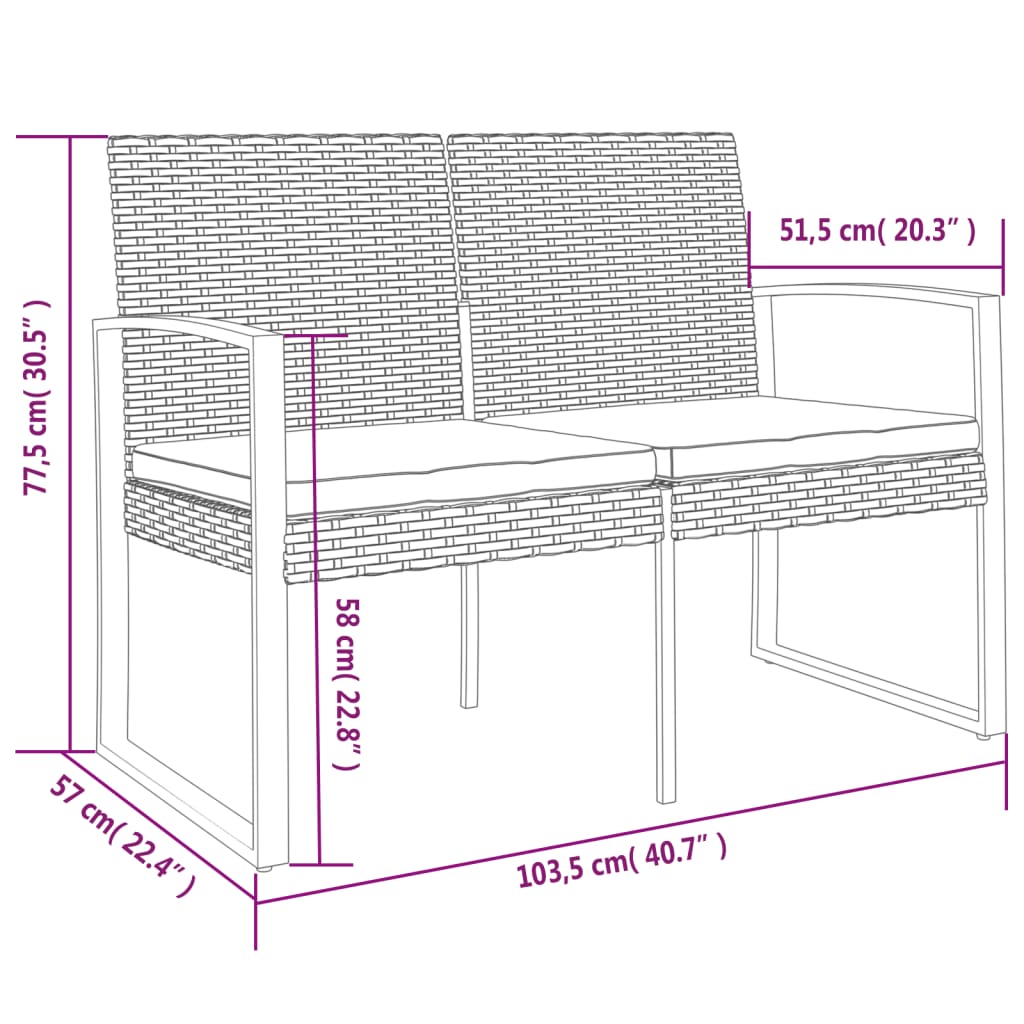 Gartenbank 2-Sitzer mit Kissen Dunkelgrau PP-Rattan