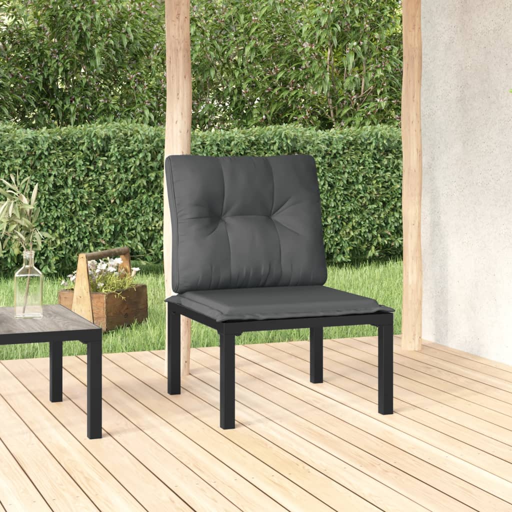 Gartenstuhl mit Kissen Schwarz und Grau Poly Rattan