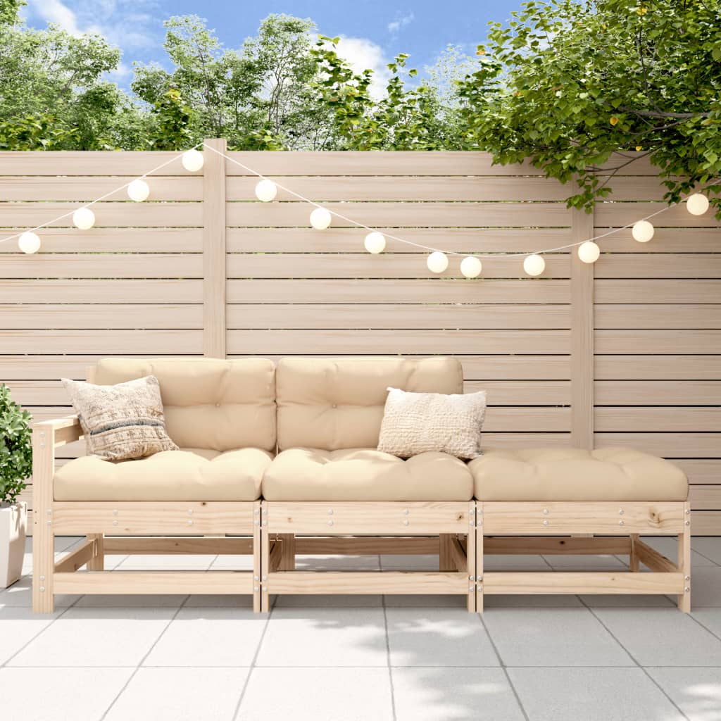 3-tlg. Garten-Lounge-Set mit Kissen Massivholz