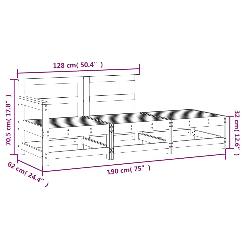 3-tlg. Garten-Lounge-Set Grau Massivholz Kiefer