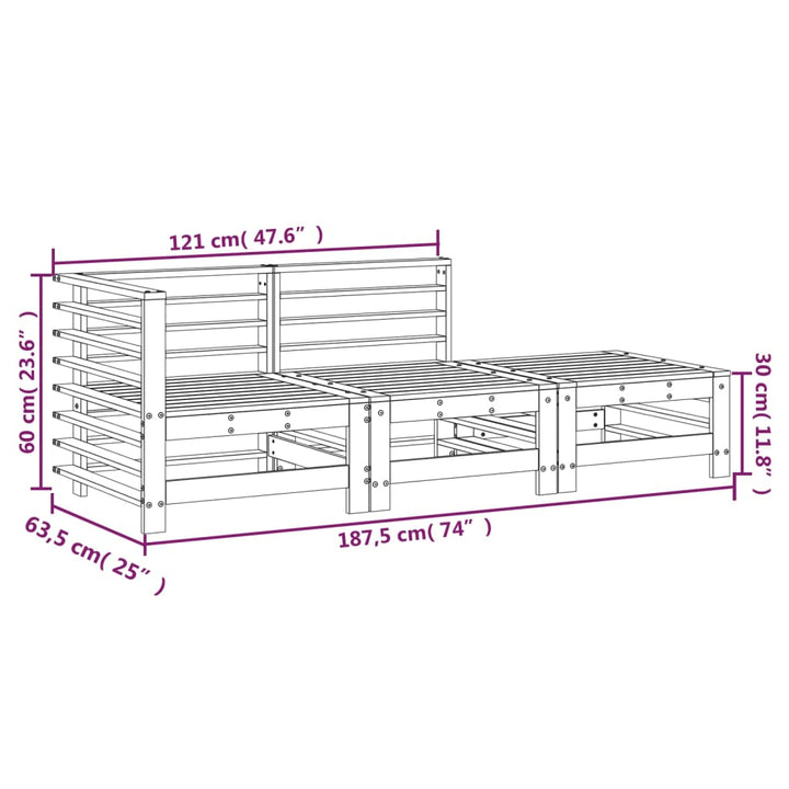 3-tlg. Garten-Lounge-Set Honigbraun Massivholz Kiefer