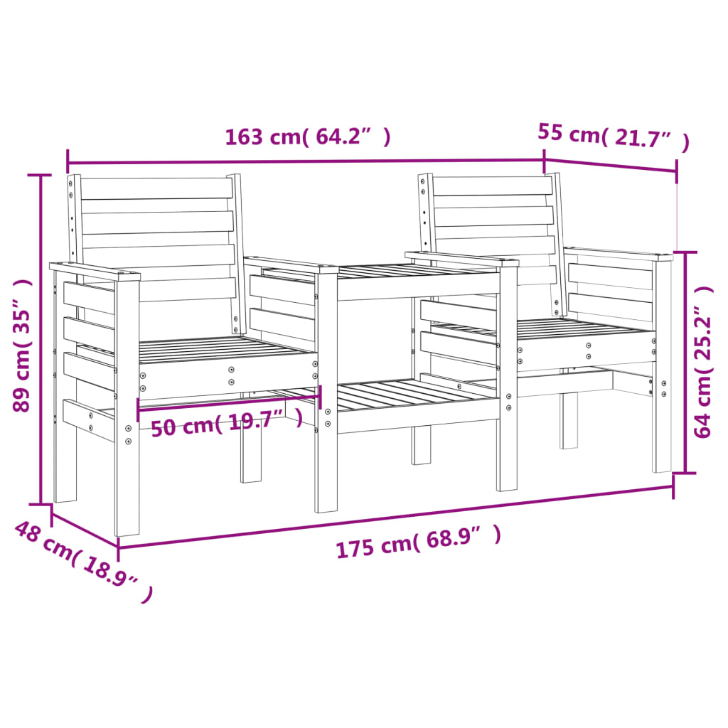 Gartenbank mit Tisch 2-Sitzer Honigbraun Massivholz Kiefer