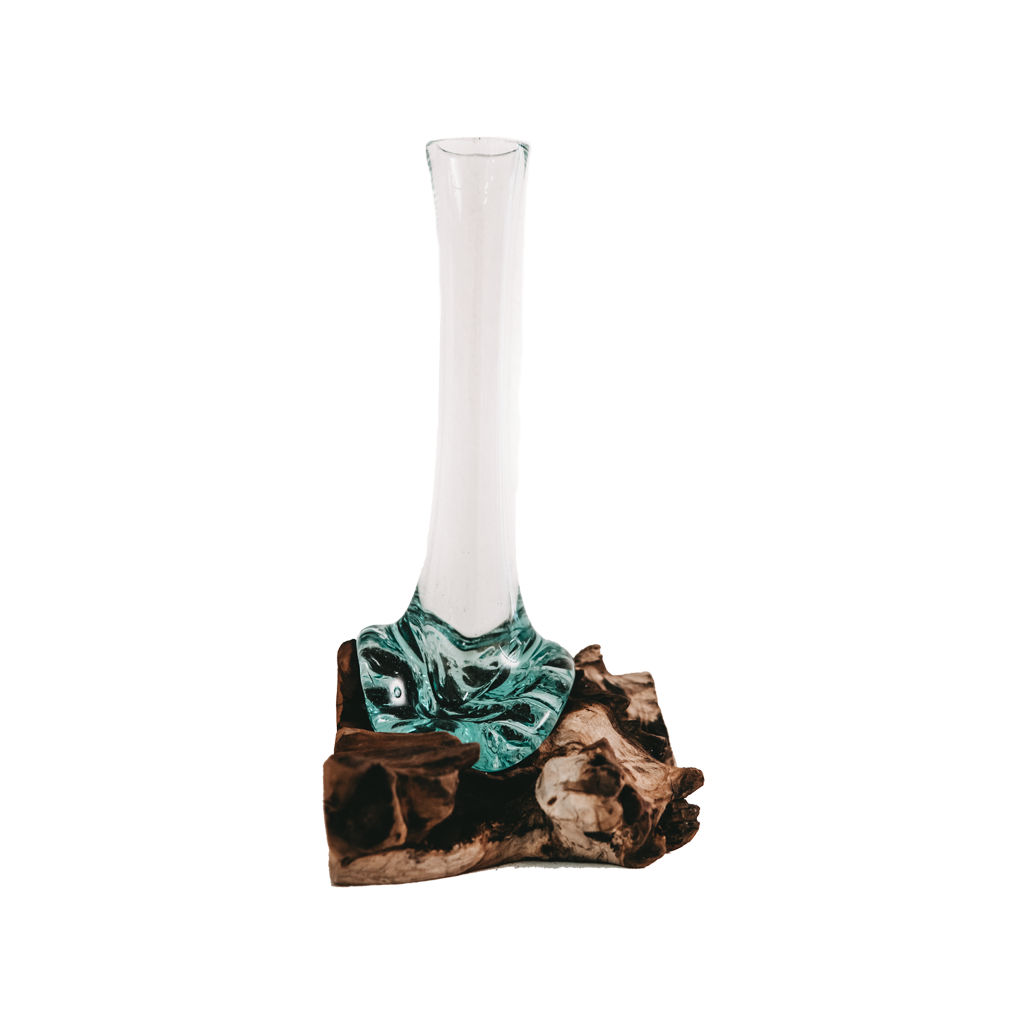 Teak root with glass vase small