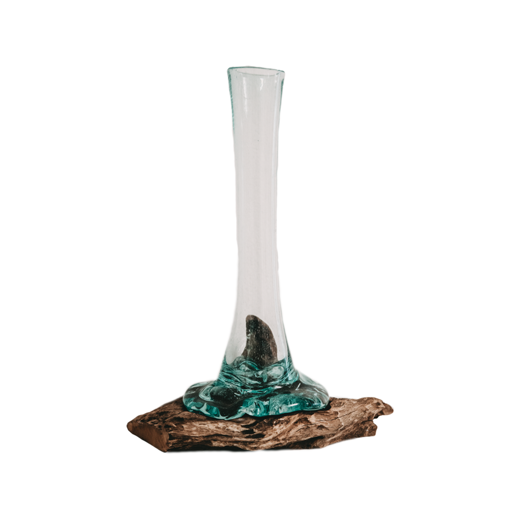 Teak root with glass vase medium