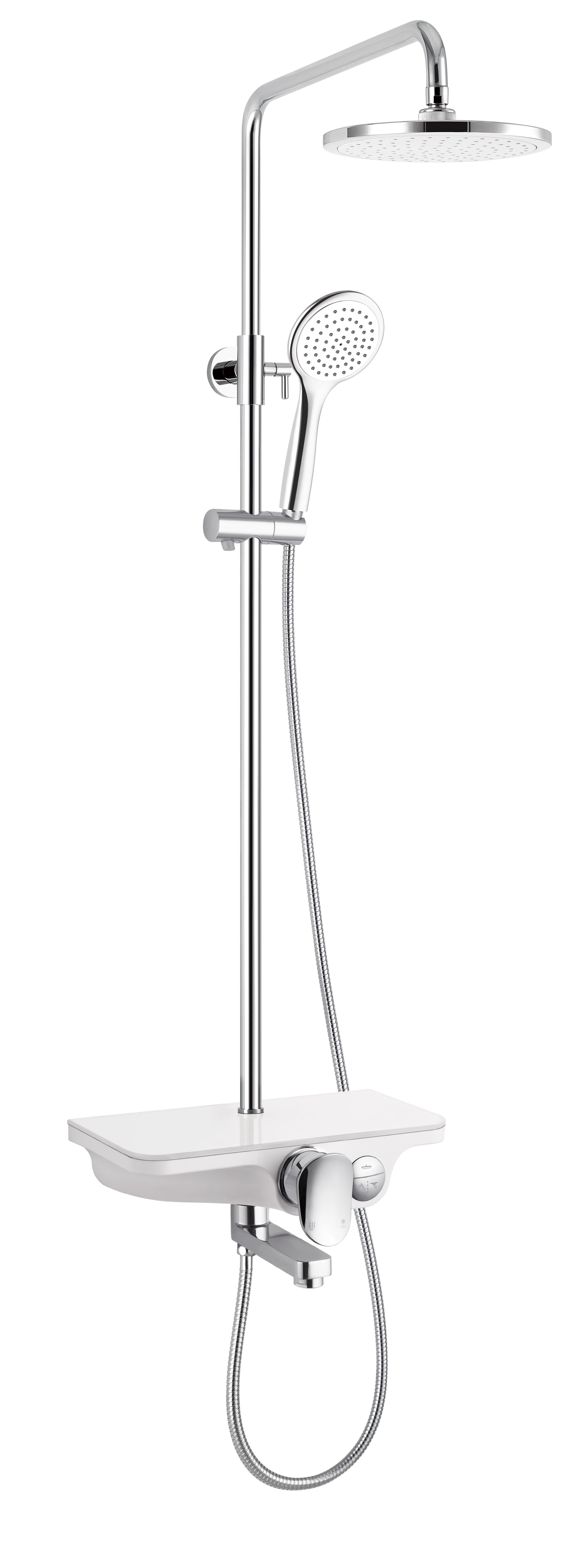 Juego de barra de ducha fija con caño de bañera blanco