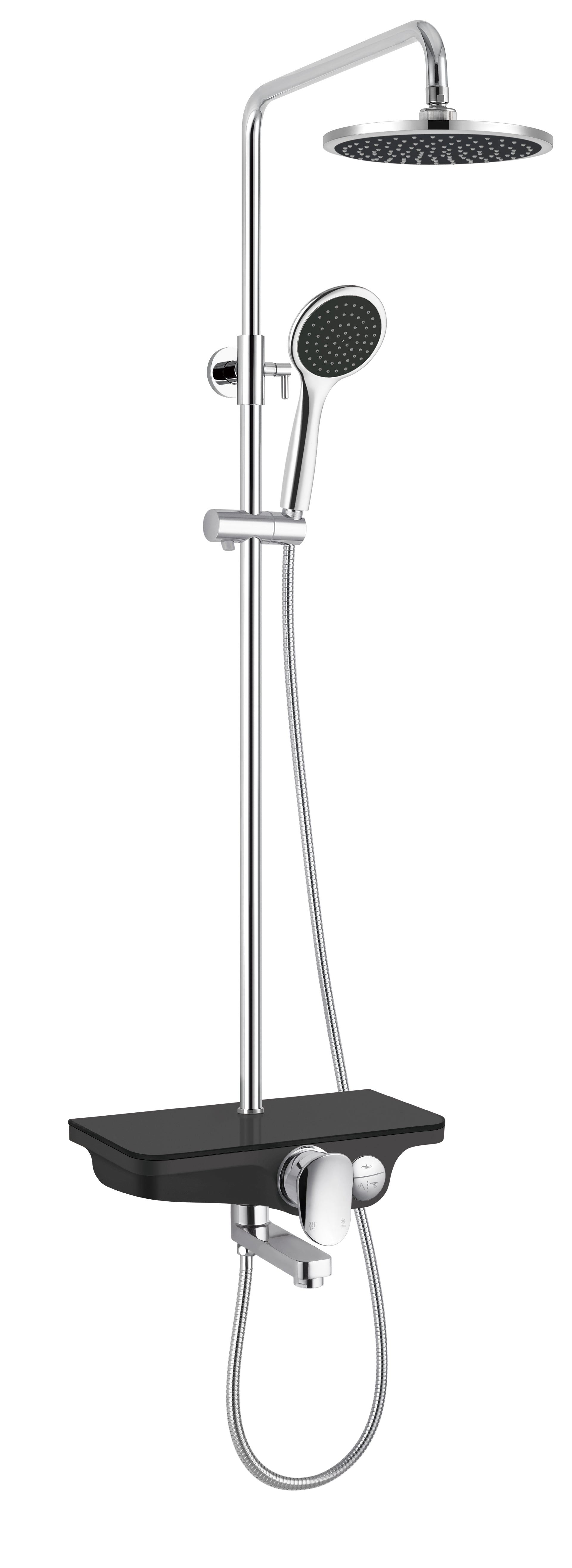 Juego de barra de ducha fija con caño de bañera negro