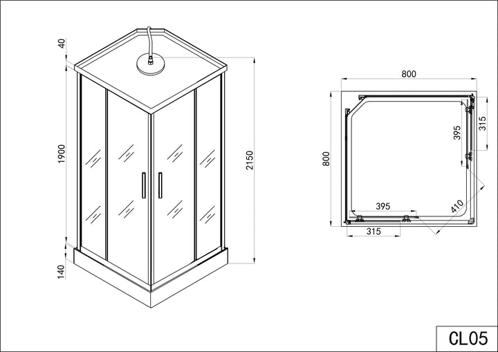 Complete shower cabin TWIST 1 with quick assembly 80 x 80 x 215 cm