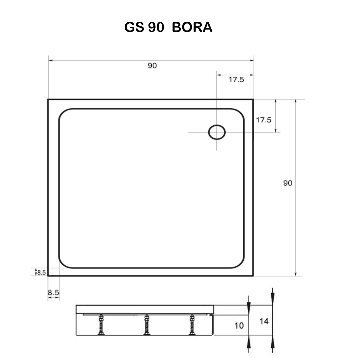 Acryl Eckbrausetasse BORA in 2 verschiedenen Größen