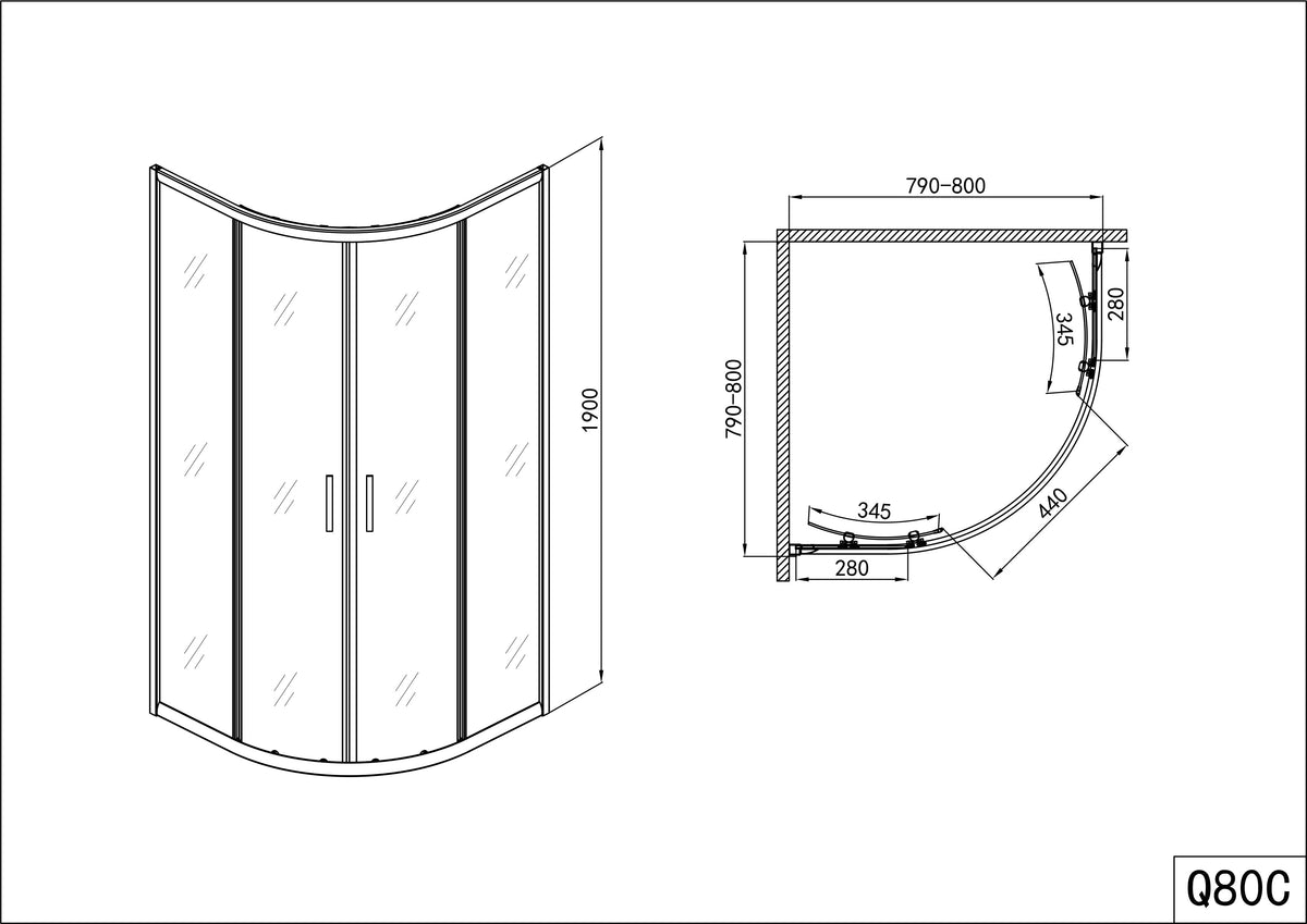Round shower cubicle Q series in 2 different sizes
