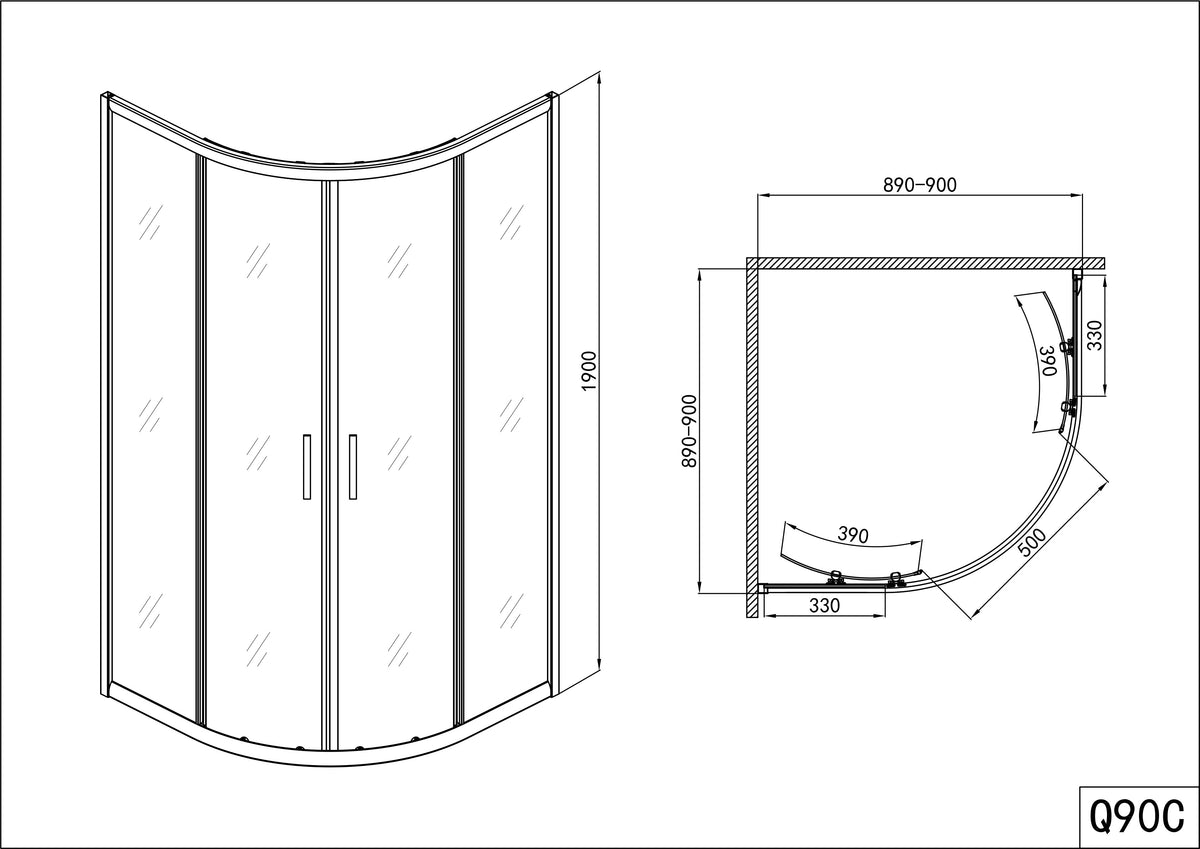 Round shower cubicle Q series in 2 different sizes