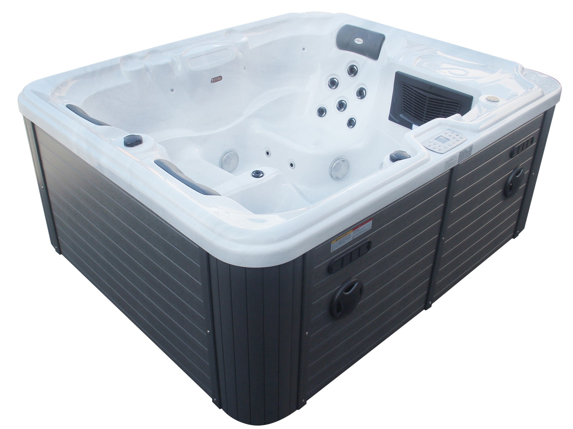 Bañera de hidromasaje exterior OASIS MÁRMOL BLANCO con cubierta y escalones 208x175x90 cm 