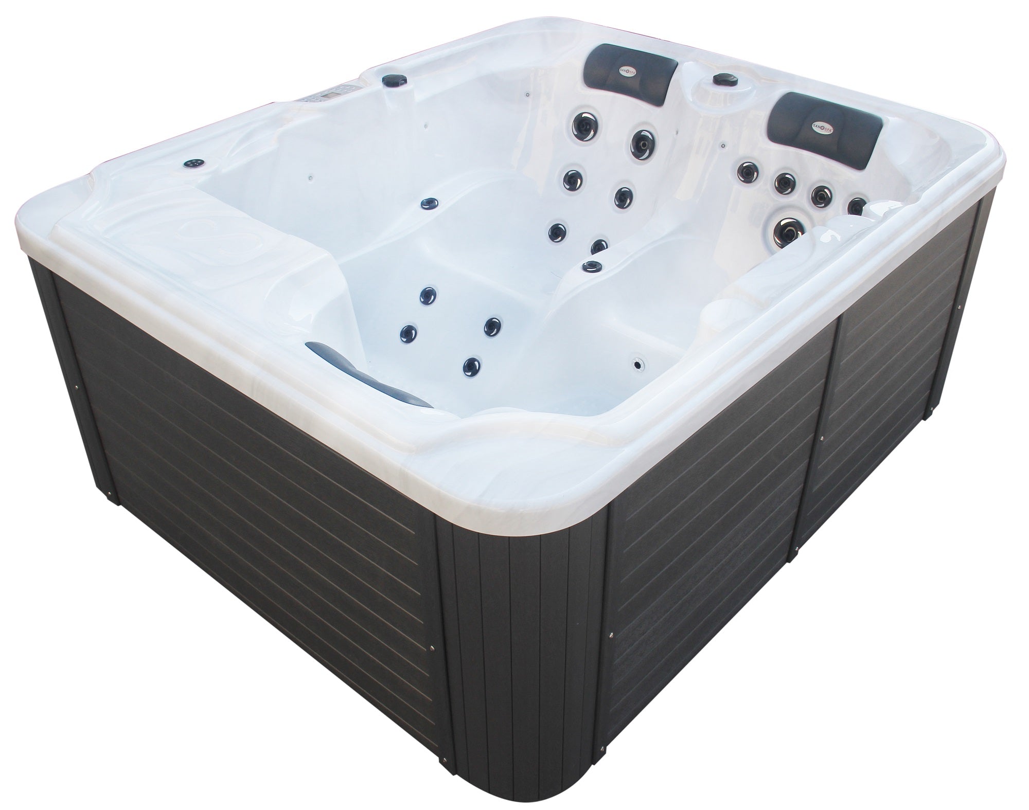 Bañera de hidromasaje exterior OASIS MÁRMOL BLANCO con cubierta y escalones 208x175x90 cm 