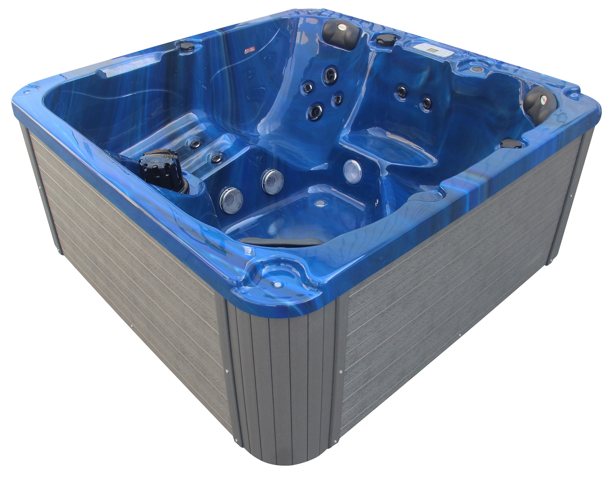 Outdoorwhirlpool PALMA BLUE MARBLE inkl. Abdeckung und Stiege 190x190x86 cm